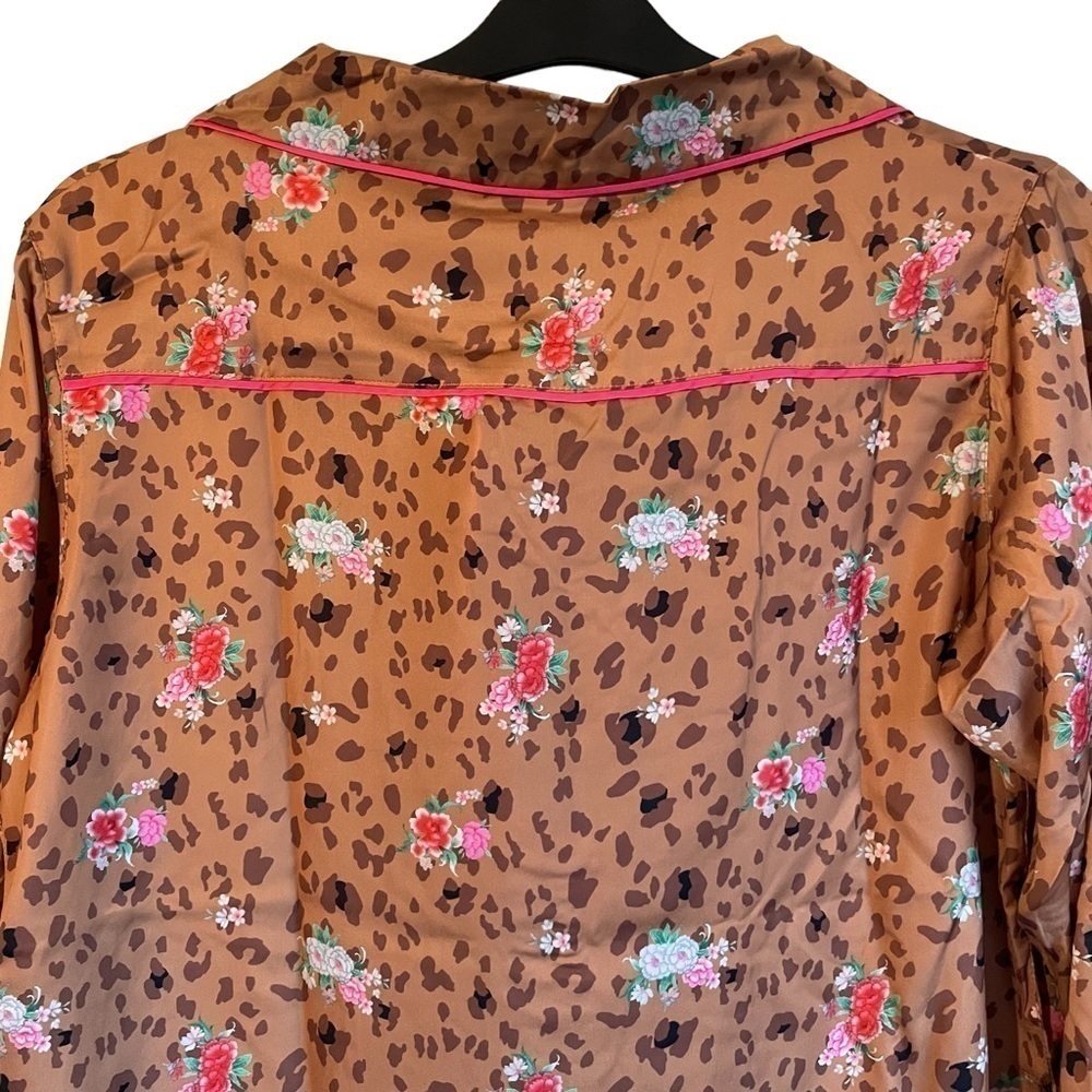 Plush‎ Apparel 3 piece Satin Pajama & Eye Mask Set Florals and Animal Print NWT - Picture 8 of 15